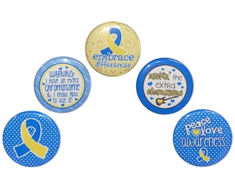 Down Syndrome Magnet, 1", 1.25", 1.5", 2.25", Button Magnet, Blue Ribbon, Yellow Ribbon, Down Syndrome Awareness, Down Syndrome, T21, DS001