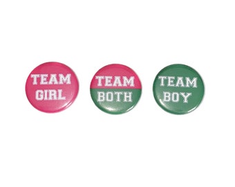 Gender Reveal, Twins, Dark Green, Dark Pink, 1.25", 1.5", 2.25", Pinback Button, Boy, Girl, Team Both, Twin Reveal, VB072, VB092, VB426