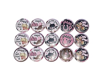 Cowgirl Magnet, 1", 1.25", Button Magnet, Cowgirl Theme, Cowgirl Decor, Cowgirl, Horse Shoe, Rodeo, Boot, Cowboy Hat, Cowgirl Hat, HR003