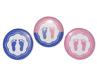 Gender Reveal, Twins, Baby Feet, Pink, Navy Blue, 1.25", 1.5", 2.25", Pinback Button, Baby Shower, Reveal, Team Both, VB487, VB038, VB489