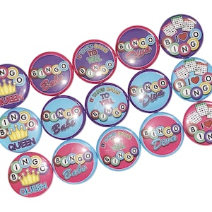 Bingo, 1&quot;, 1.25&quot;, Button, Bingo Party, Bingo Theme, Bingo Party Favor, Bingo Gift, Pink, Blue, Purple, Flatback, Pinback, GM003