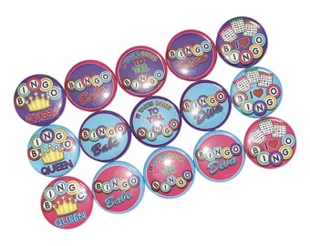 Bingo, 1", 1.25", Button, Bingo Party, Bingo Theme, Bingo Party Favor, Bingo Gift, Pink, Blue, Purple, Flatback, Pinback, GM003