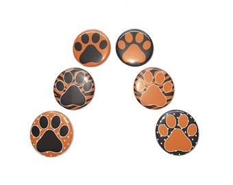 Paw, Orange, Black, 1", 1.25", 1.5", Button, Orange Paw, Black Paw, Orange Black Paw, School Spirit, School Pride, Flatback, Pinback, PP014