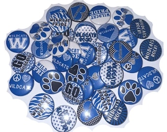 Wildcats, Royal Blue, Black, White, 1", 1.25", 1.5", 2.25", Button, Wildcat Decor, Wildcat Theme, Wildcat Flatback, Wildcat Pinback, SM079