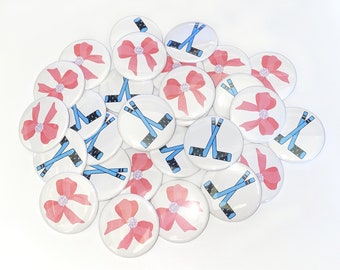 Gender Reveal, Hockey, Bow, 1.25", 1.5", 2.25", Pinback Button, Baby Shower, Pink or Blue, Girl or Boy, Hockey Baby Shower, VB097, VB166