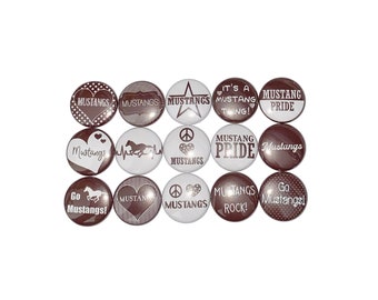 Mustang Magnet, Maroon, White, 1", 1.25", Button Magnet, Mustang Theme, Party Favor, Mustang Decor, SM020