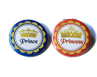 Gender Reveal, Prince, Princess, Red, Blue, 1.25", 1.5", 2.25", Pinback Button, Prince or Princess, Holiday, Patriotic, Crown, VB307, VB337