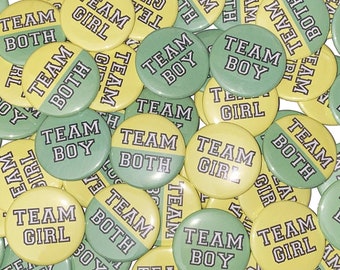 Gender Reveal, Twins, Green, Yellow, 1.25", 1.5", 2.25", Pinback Button, Team Both, Reveal, Twin Reveal, Spring, Vote, VB147, VB135, VB455