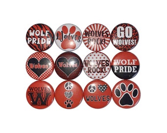 Wolves Magnet, Red, Black, White, 1", 1.25", 1.5", 2.25", Button Magnet, Wolf Theme, Wolf Party Favor, Wolves, Paw Magnet, Magnets, SM061