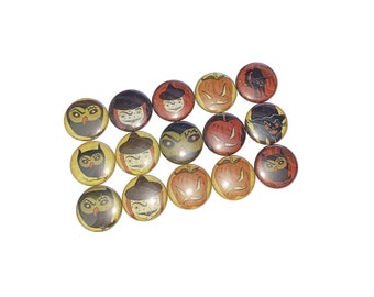 Halloween, 1", 1.25", Button, Halloween Button, Witch, Black Cat, Pumpkin, Owl, Party Favor, Halloween Theme, Flatback, Pinback, H006