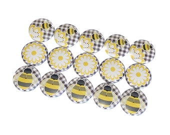 Bee, Yellow, Black, 1", 1.25", 1.5", Button, Bee Theme, Bee Decor, Party Favor, Bee Birthday, Gingham, Flatback, Pinback, Pin, Badge, B018