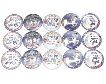 Carousel Magnet, 1", 1.25", 1.5", 2.25", Button Magnet, Fair Party Favor, Carousel Theme, Girl Quotes, Moon, Festival, Fair Theme, GR012