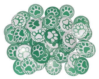 Green Paws, 1", 1.25", 1.5", 2.25", Button, Green Paw, White Paw, Green Paw Print, Flatback, Pinback, PP032