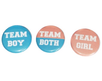 Gender Reveal, Twins, Teal, Blue Green, Coral, 1.25", 1.5", 2.25", Pinback Button, Boy, Girl, Team Both, Twin Reveal, VB119, VB151, VB450