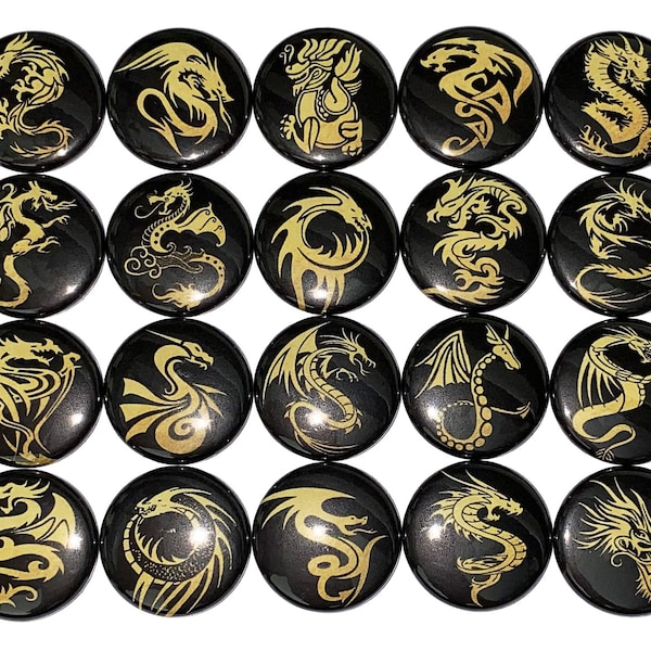 Dragon Magnets, Gold Dragon, 1", 1.25", 1.5", 2.25", Button Magnet, Dragon Theme, Dragon Button, Dragon Gift, Gold and Black Dragons, MC009