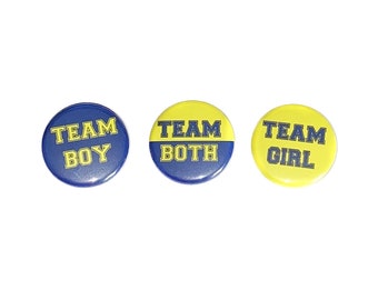 Gender Reveal, Twins, Dark Blue, Yellow, 1.25", 1.5", 2.25", Pinback Button, Team Both, Reveal, Twin Reveal, Baby Vote, VB462, VB461, VB410