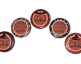 Witches, 1", 1.25", Button, Halloween Party Favor, Witch Theme, Witch Decor, Halloween Decor, Fall Decor, Flatback, Pinback, H019