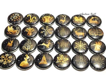 Christmas Magnet, Black, Gold, 1", 1.25", 1.5", 2.25", Button Magnet, Reindeer, Snowflake, Gold Reindeer, Gold Snowflake, Gold Angel, X034