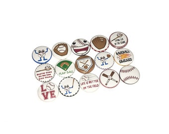 Baseball, 1", 1.25", 1.5", 2.25", Button, Baseball Theme, Baseball Decor, Reward, Incentive, Party Favor, Flatback, Pinback, Badge, SE036