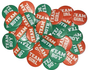 Gender Reveal, Twins, Green, Orange, 1.25", 1.5", 2.25", Pinback Button, Boy, Girl, Team Both, Twin Reveal, Fall Reveal, VB110, VB077, VB417