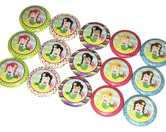 Mermaids, 1", 1.25", 1.5", 2.25", Button, Mermaid Theme, Mermaid Flatback, Mermiad Button, Mermaid Pin, Mermaid Pinback, Party Favor, MC011