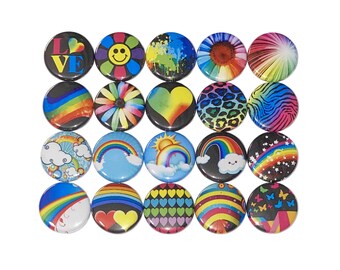 Rainbow Magnet, 1", 1.25", 1.5", Button Magnet, Rainbow Theme, 80s Party Favor, Rainbow Decor, Rainbow Birthday, Heart, DC008