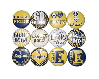 Eagle Magnet, Navy Blue, Yellow, 1", 1.25", 1.5", 2.25", Button Magnet, Eagle Theme, SM080