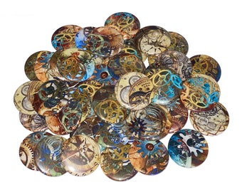 Gears, 1", 1.25", 1.5", 2.25", Button, Watch Gear, Clock Gear, Steampunk, Gadget, Gear Theme, Machinery, Mechanism, Flatback, Pinback, GG002