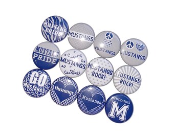 Mustangs, Navy Blue, Gray, 1", 1.25", 1.5", 2.25", Button, Mustang Theme, Mustang Flatback, Mustang Pinback, SM070