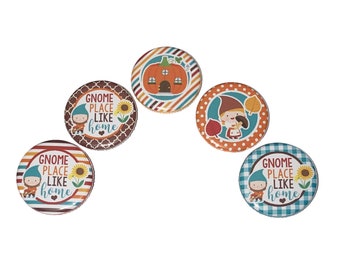 Fall, Gnome, 1", 1.25", 1.5", Button, Fall Button, Gnome Theme, Gnome Decor, Gnome Party Favor, Fall Flatback, Fall Pinback, Pin, FL004