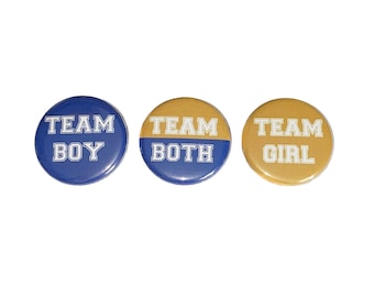 Gender Reveal, Twins, Navy Blue, Gold, 1.25", 1.5", 2.25", Pinback Button, Boy, Girl, Team Both, Twin Reveal, Baby Vote, VB099, VB102, VB433