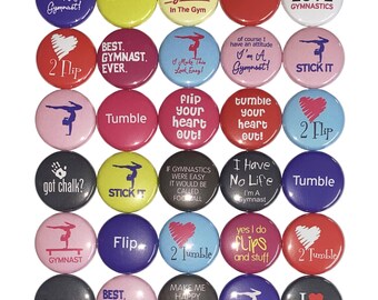 Gymnastics Magnet, 1", 1.25", 1.5", 2.25", Button Magnet, Party Favor, Gymnastic Theme, Gymnast, Gymnastic Decor, Tumbling, Flips, CD010