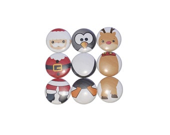 Christmas Magnet, Santa, 1", 1.25", Button Magnet, Set of 9 Buttons, Christmas Decor, Santa Magnet, Penguin Magnet, Reindeer Magnet, X029