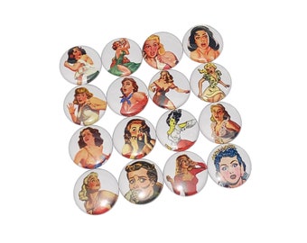 Comic Girl, 1", 1.25", 1.5", 2.25", Button, Female, Female Comic Character, Fear, Halloween, Party Favor, Comic, Flatback, Pinback, AM017