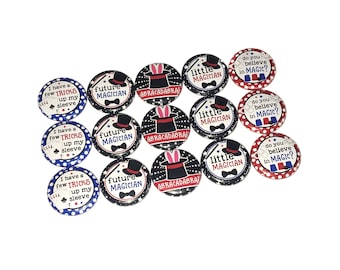 Magician, 1", 1.25", 1.5", 2.25", Button, Party Favor, Magic Decor, Magic Birthday, Magic Theme, Magician, Wizard, Flatback, Pinback, BY001
