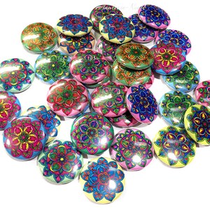 Mandala, 1&quot;, 1.25&quot;, Button, Mandala Decor, Mandala Party Favor, Mandala Theme, Party Favor, Craft Supply, Flatback, Pinback, Badge, BK002