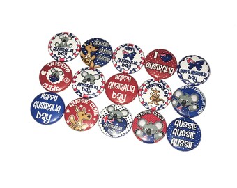 Australia Day, 1", 1.25", 1.5", 2.25", Button, Australia, January 26, Australia Theme, Australia Decor, Party, Flatback, Pinback, Pin, NE001
