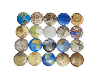 Globe Magnet, 1", 1.25", 1.5", 2.25", Button Magnet, World Travel, Globe Magnet, Map Magnet, Globe Decor, Map Theme, Earth, Travel, DI004