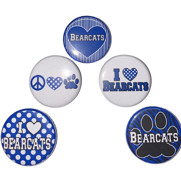 Bearcats, Blue, White, 1", 1.25", Button, Bearcat Gift, Bearcat Theme, Bearcat Decor, Black Paw, Party Favor, Flatback, Pinback, Pin, SM029