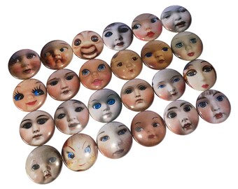 Doll Faces, 1", 1.25, 1.5", 2.25", Button, Doll Theme, Doll Decor, Creepy Doll, Scary Doll, Party Favor, Flatback, Pinback, Pin, Badge, D018