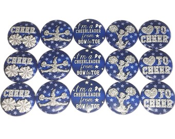 Blue Cheer, Cheer Magnet, 1", 1.25", 1.5", Button Magnet, Cheer Theme, Cheer Decor, Cheerleading, Cheer Gift, Cheer Birthday, Pom Pom, CD017