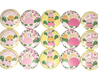 Turtle Magnet, 1", 1.25", 1.5", 2.25", Button Magnet, Turtle, Yellow, Pink, Orange, Green, Turtle Theme, Party Favor, Turtle Decor, AR001