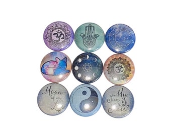 Peace Magnet, 1", 1.25", 1.5", 2.25", Button Magnet, Zen Magnet, Moon Magnet, Om Symbol, Eye, Hamsa Hand, Fox Magnet, Moon, SY005