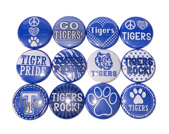 Tigers Magnet, Royal Blue, White, 1", 1.25", 1.5", 2.25", Button Magnet, Tigers, Tiger Decor, Tiger Theme, Magnets, SM047