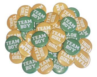 Gender Reveal, Dark Green, Gold, 1.25", 1.5", 2.25", Pinback Button, Baby Reveal, Baby Shower, Team Boy, Team Girl, Boy, Girl, VB072, VB102