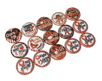 Multiple Sclerosis, 1", 1.25", Button, Orange Ribbon, Orange Ribbon Theme, MS Ribbon, MS, MS Awareness, Flatback, Pinback, Pin, Badge, CA036