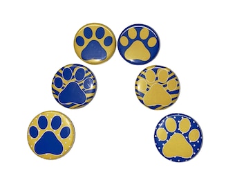Paws, Blue, Yellow, 1", 1.25", 1.5", Button, Paw Prints, Animal Paws, Animal Prints, Paw Flatback, Paw Pinback, Paw Pin, Paw Badge, PP016