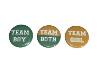 Gender Reveal, Twins, Dark Green, Gold, 1.25", 1.5", 2.25", Pinback Button, Boy, Girl, Team Both, Twin Reveal, Vote, VB110, VB102, VB437