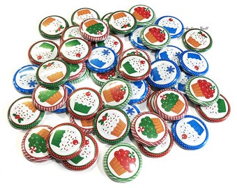 Cucpake, Cake, 1", 1.25", 1.5", 2.25", Button, Holiday Decor, Cupcake Theme, Holiday Theme, Blue, Red, White, Flatback, Pinback, Pin, FD001