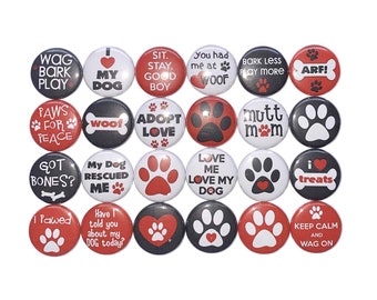 Dog Magnet, Rescue Dog, 1", 1.25", 1.5", 2.25", Button Magnet, Dog Adoption, Gift, Party Favor, Dog Decor, Mutt, Red Paw, Dog Theme, DG001